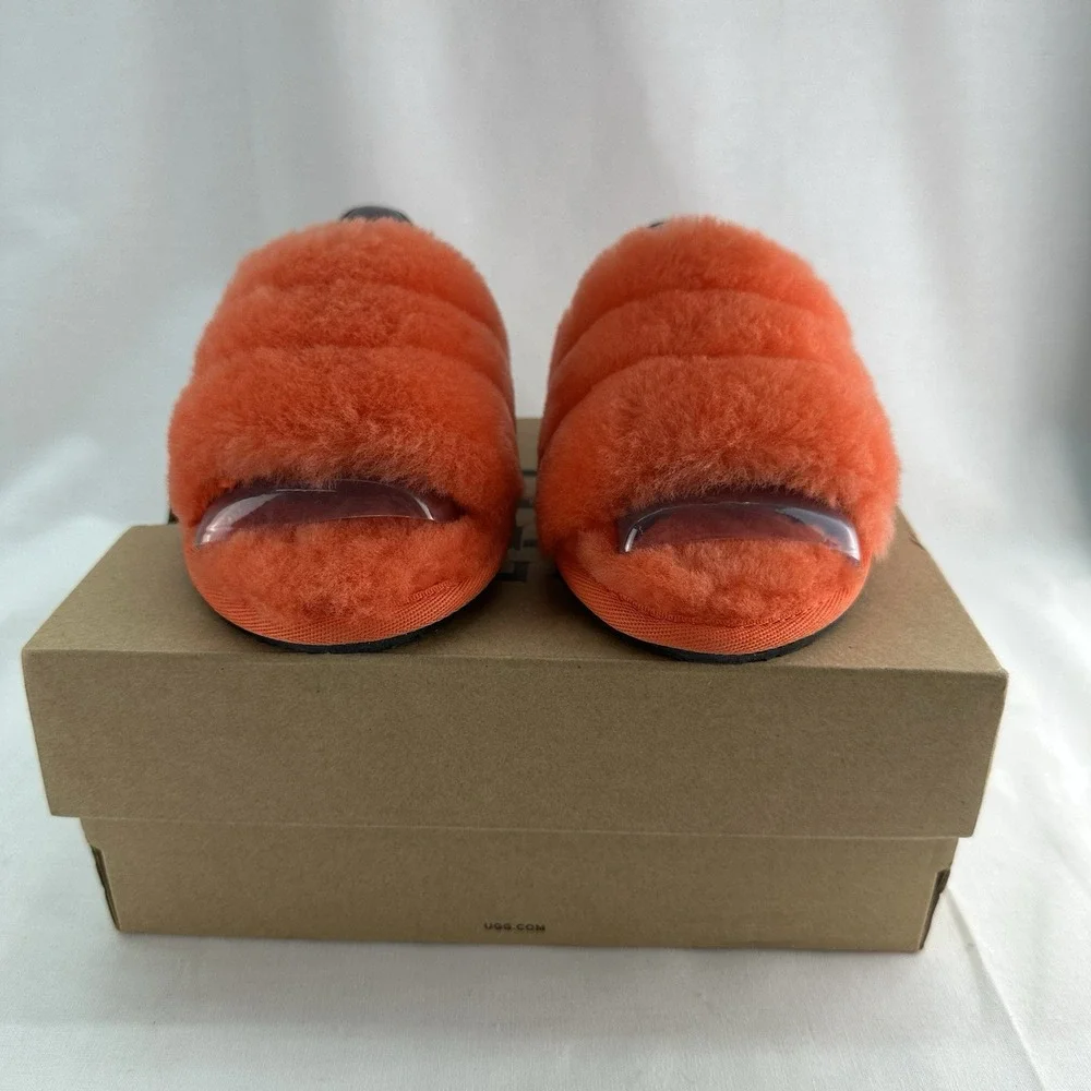 UGG Toddler Girls Fluff Yeah Slide Slippers Size 11T Hong Orange New w/ Box